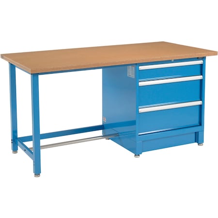 Global Industrial 72W x 30D Modular Workbench with 3 Drawers, Shop Top Square Edge, Blue 711151